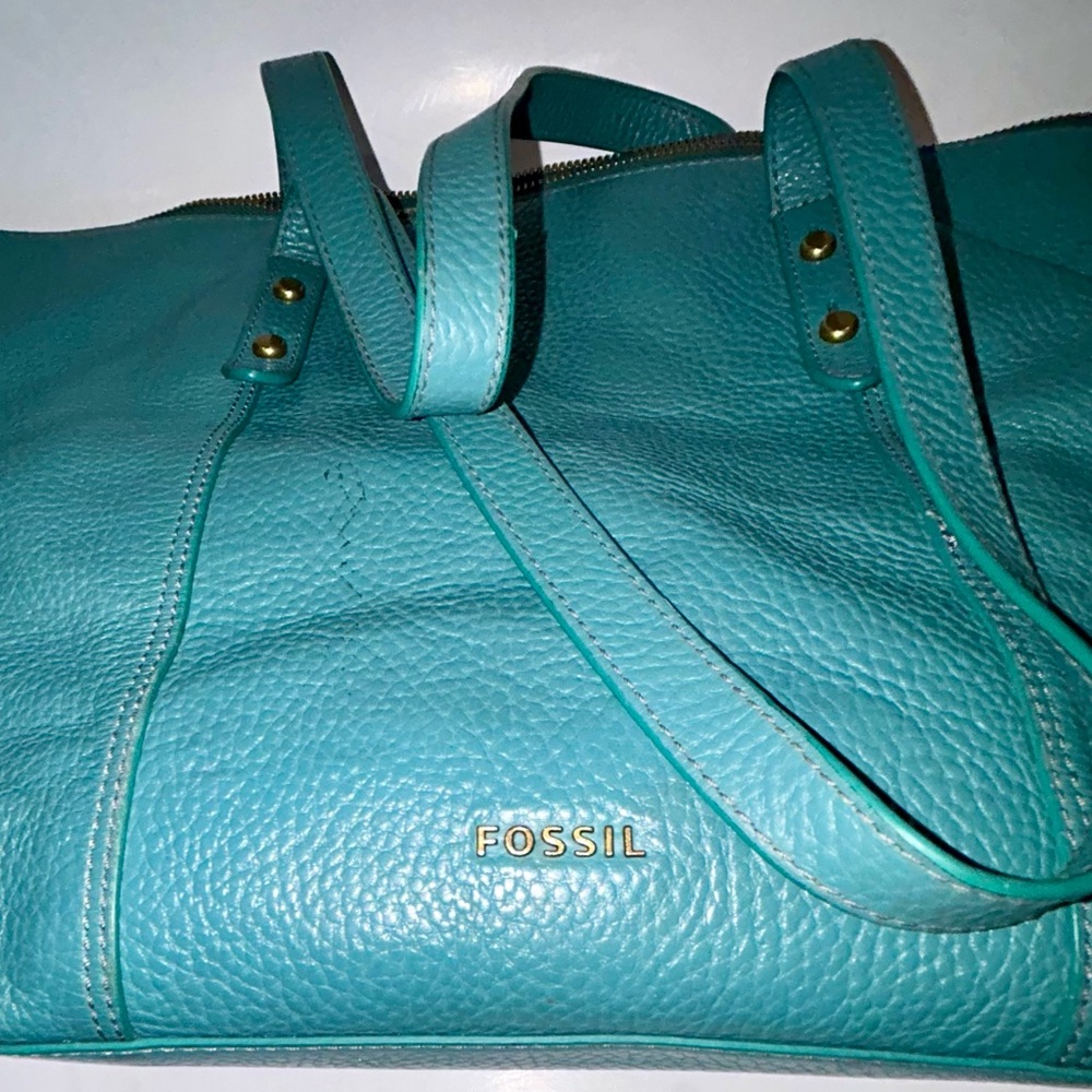 Fossil Turquoise Leather Tote - Picture 2 of 6